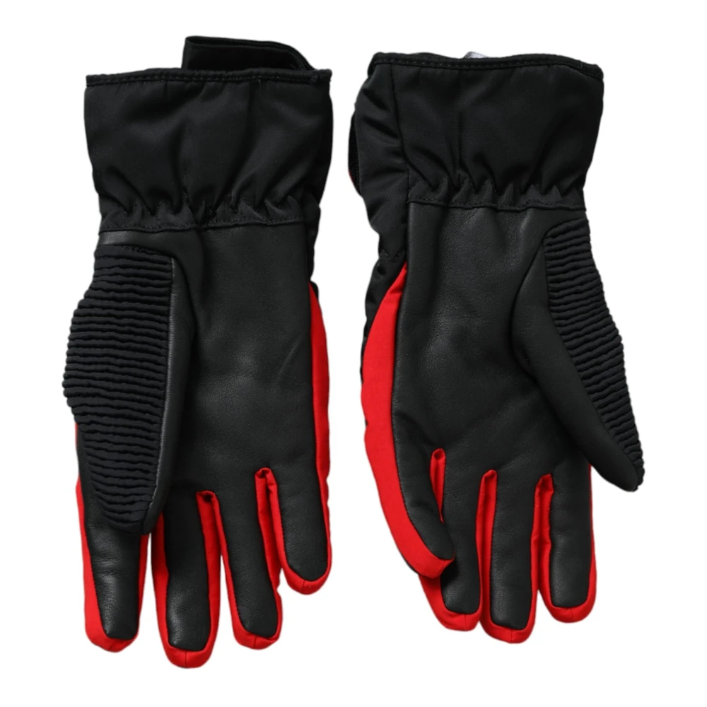 Dolce & Gabbana Zwart Rode Nylon Handschoenen Polslengte Black Unisex