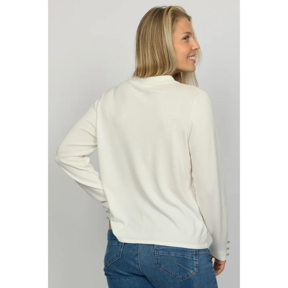 2-Biz Crème Liona Trui met Kraag en Parels Beige Dames