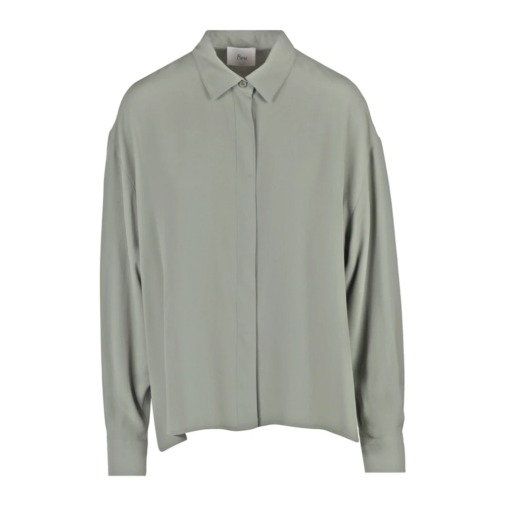 8pm Georgette Blouse met Klassieke Kraag Green Dames