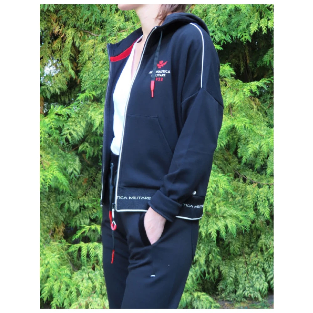 aeronautica militare Ritsvest met capuchon in gemengde viscose met katoenen fluwelen panelen Black Dames