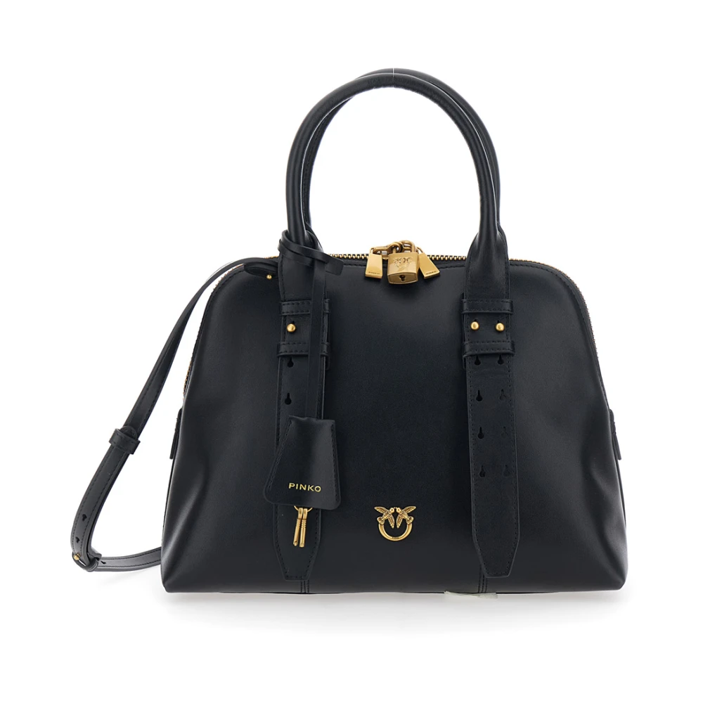 Pinko Women's Black Handbag With Love Birds Logo - Handbags - One Size - Bags