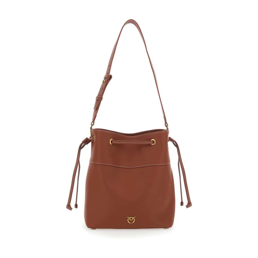 pinko Bruine Bucket Bag met Metallic Love Birds Logo Brown Dames