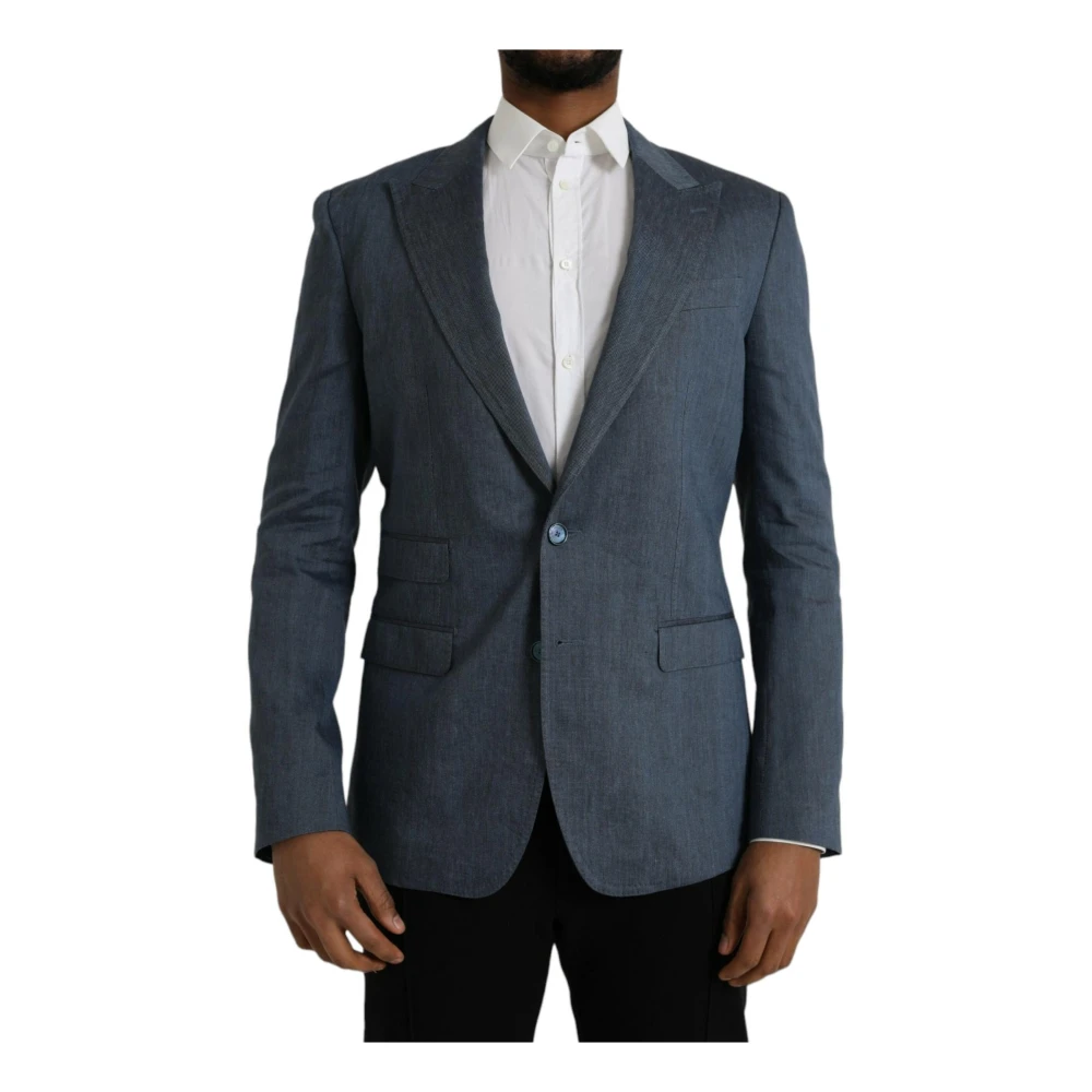 Dolce & Gabbana Blauwe Linnen Zijden Blazer Slim Fit Blue Heren