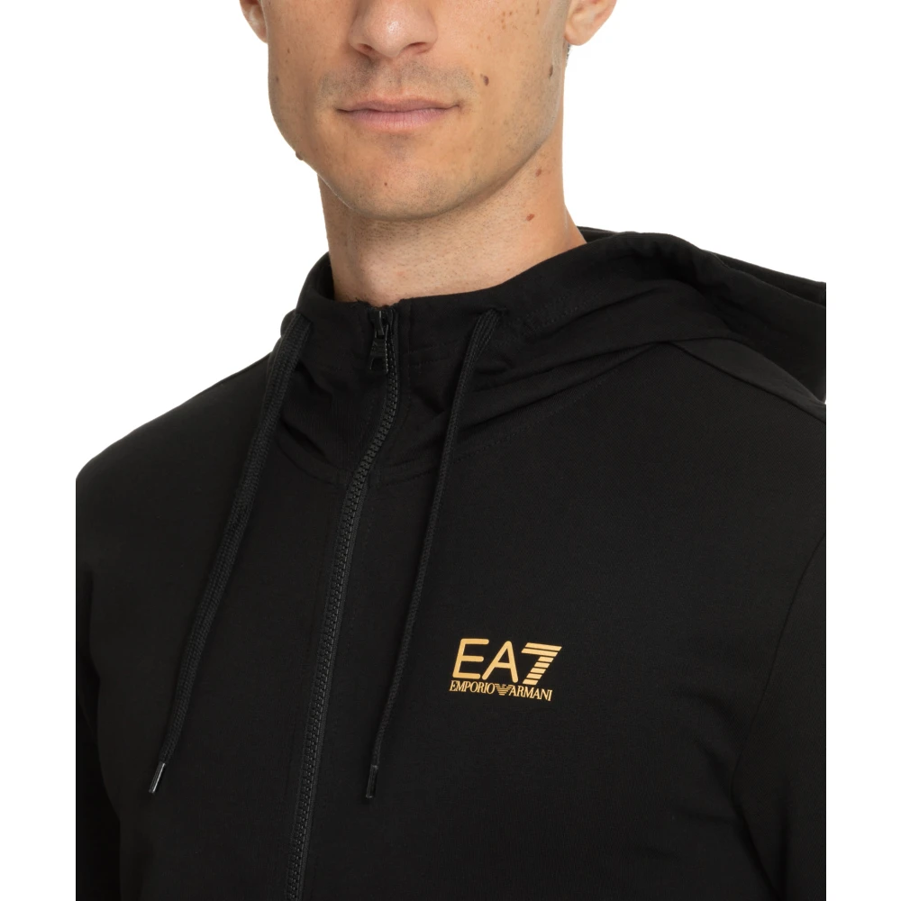 Emporio Armani EA7 Effen Hoodie met Trekkoordsluiting Black Heren