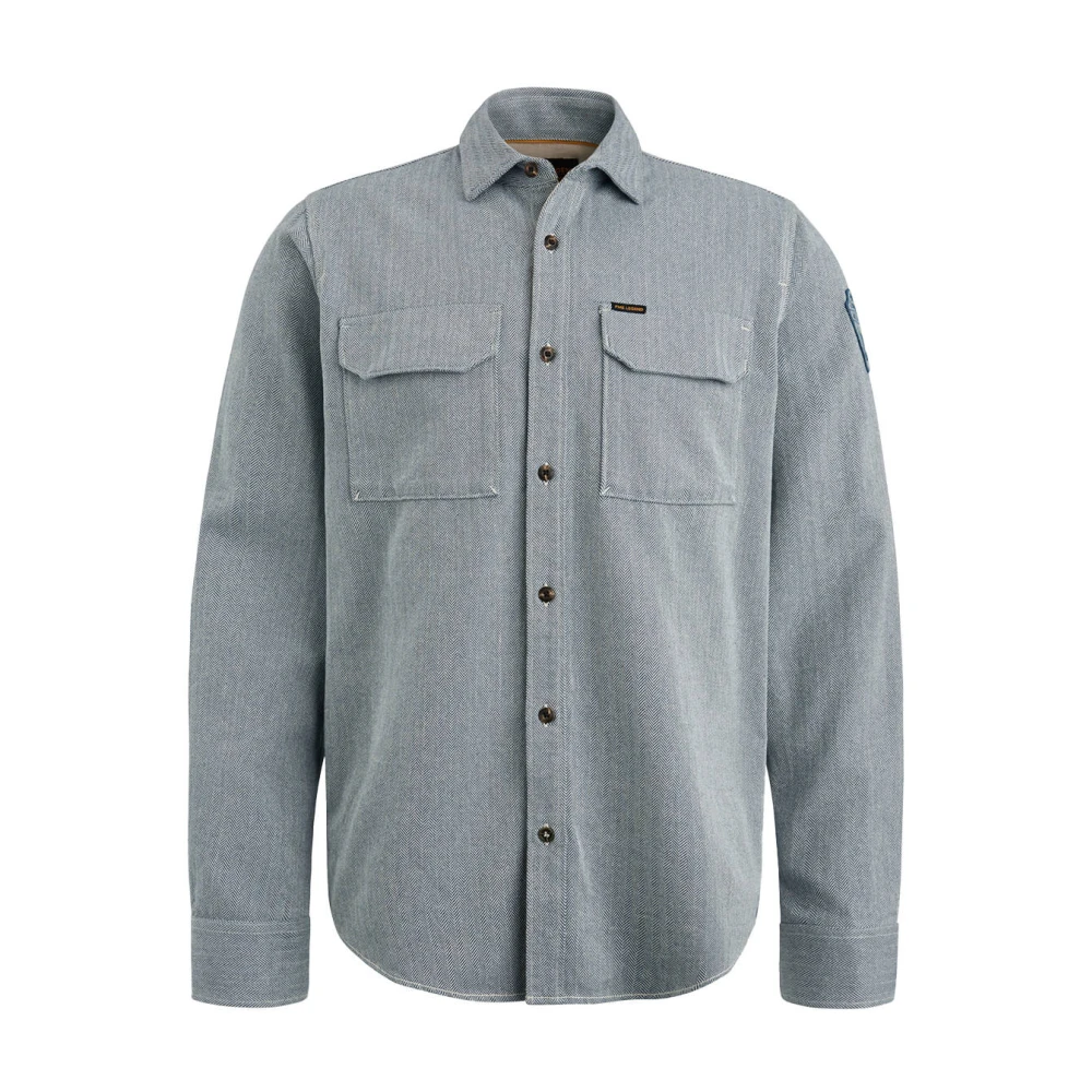 PME Legend Flanel Herringbo Lange Mouw Shirt Blue Heren