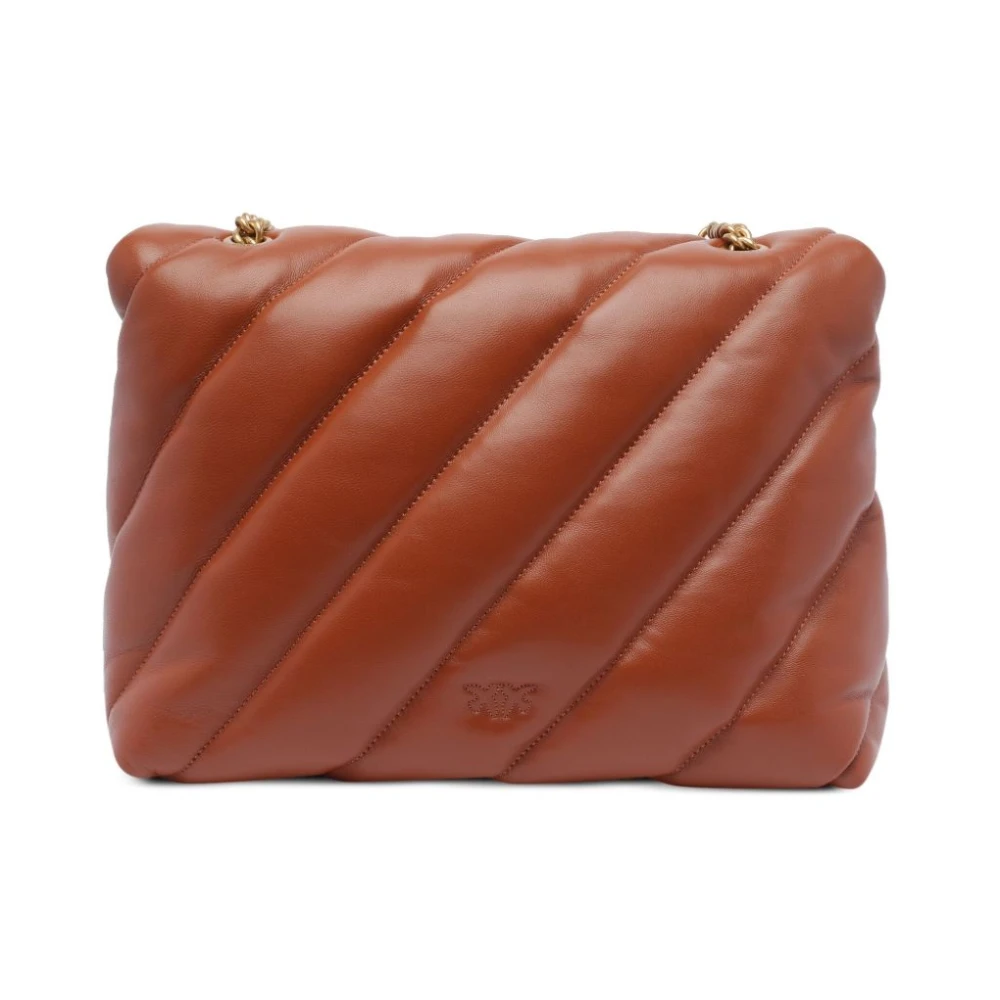 pinko Bruine Leren Schoudertas Love Birds Brown Dames