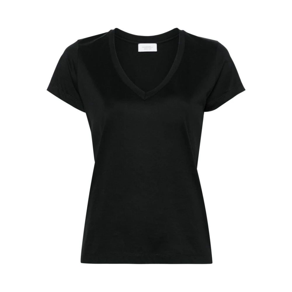 Mazzarelli Zwart V-hals Jersey T-shirt Black Dames