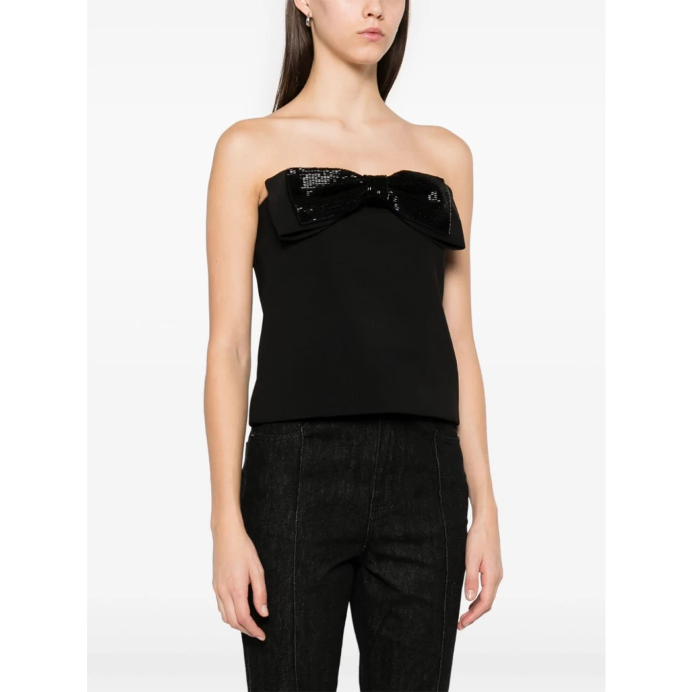 Self Portrait Beaded Bow Bandeau Top Black Dames