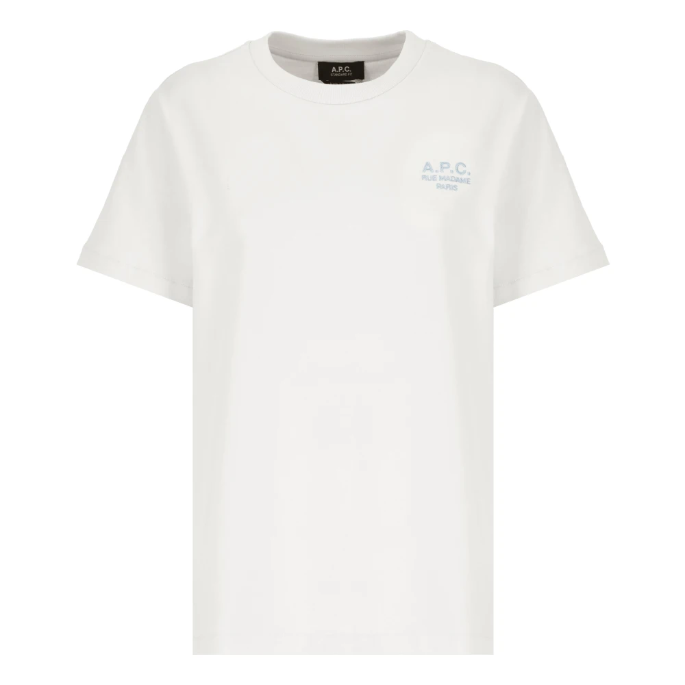 A.p.c. Witte Katoenen Crewneck T-shirt met Logo White Dames