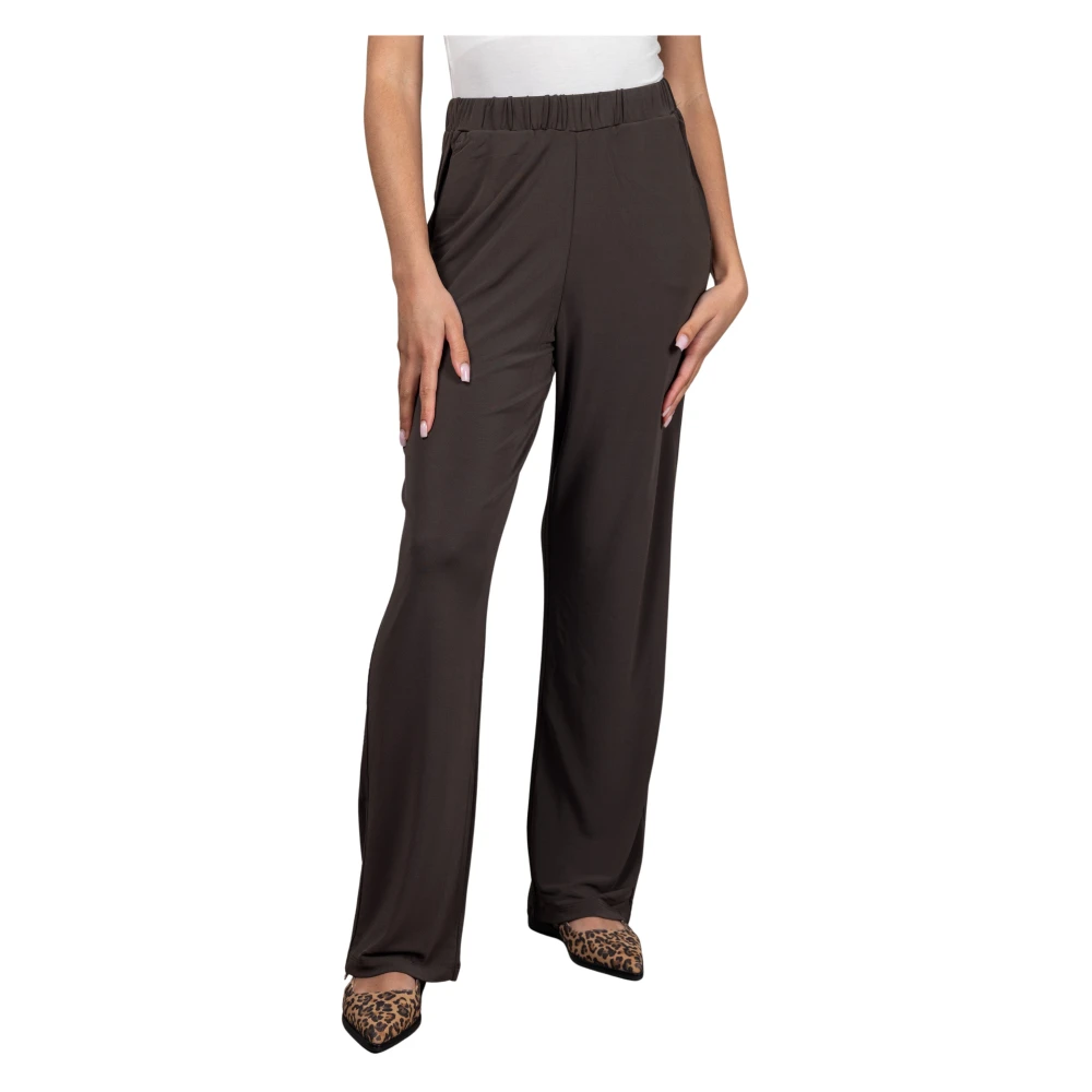 Max Mara Vrouw Bruin Broeken Dames, M, Leer, Ozono Wide Broeken