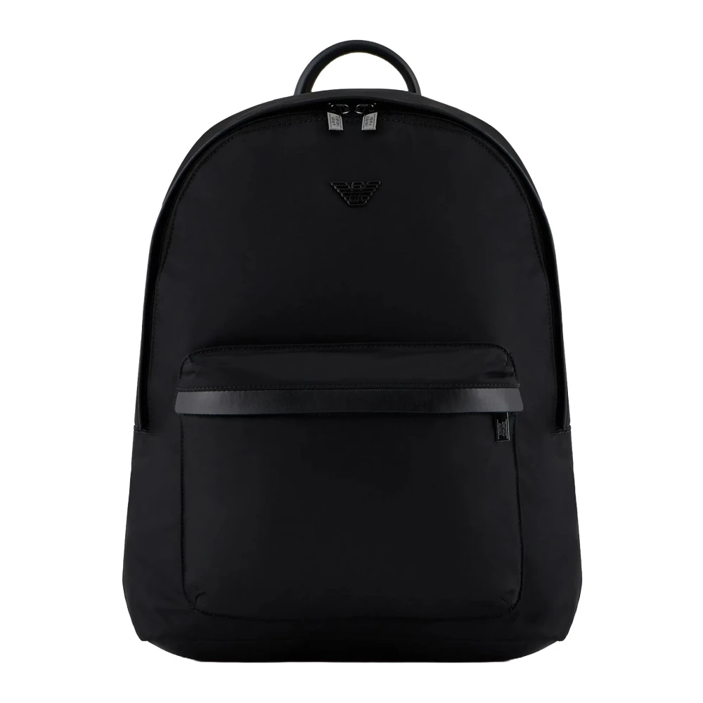 Emporio Armani Men's Black Nylon Backpack With Leather Details