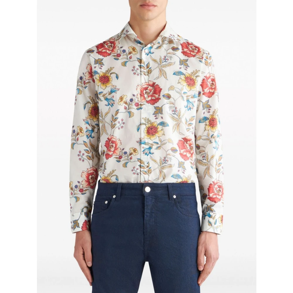 ETRO Witte Bloemenprint Roma Shirt Multicolor Heren