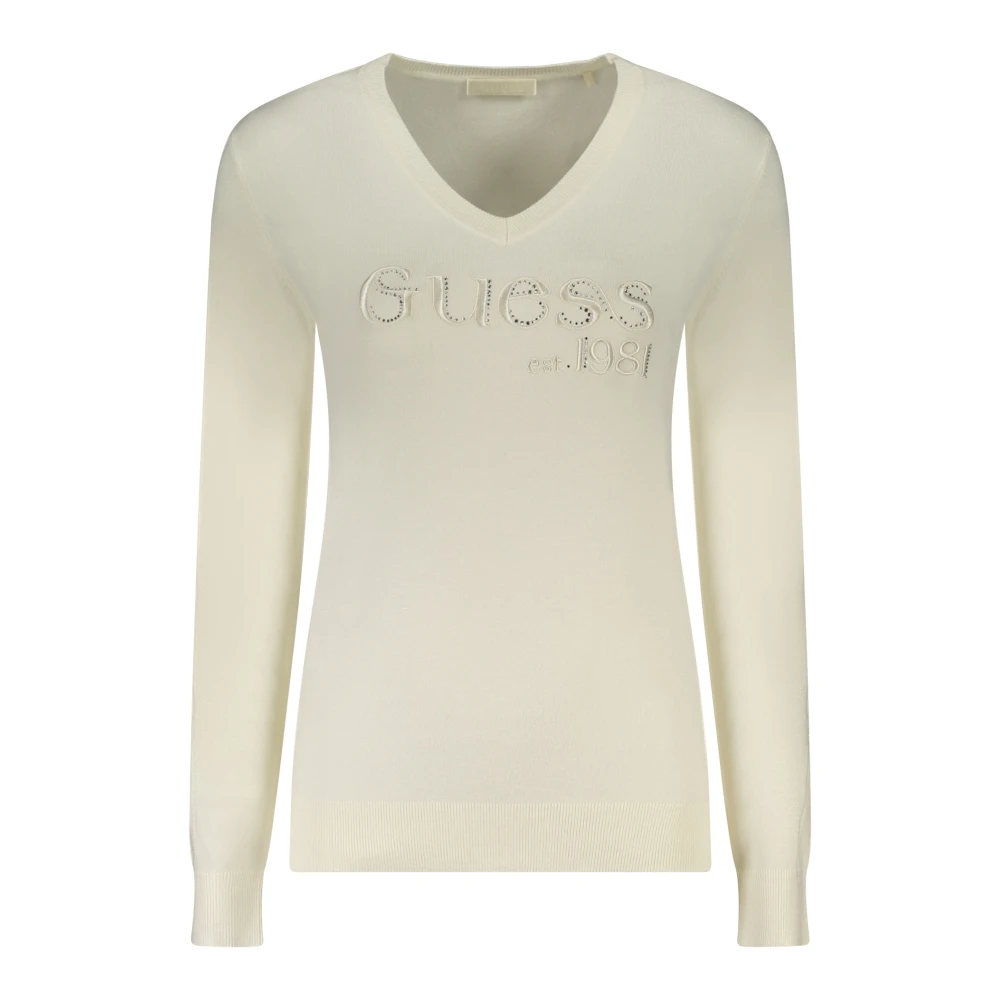Guess Women's White Round-Neck Knitwear - V-Neck Knitwear - Xl - Knitwear