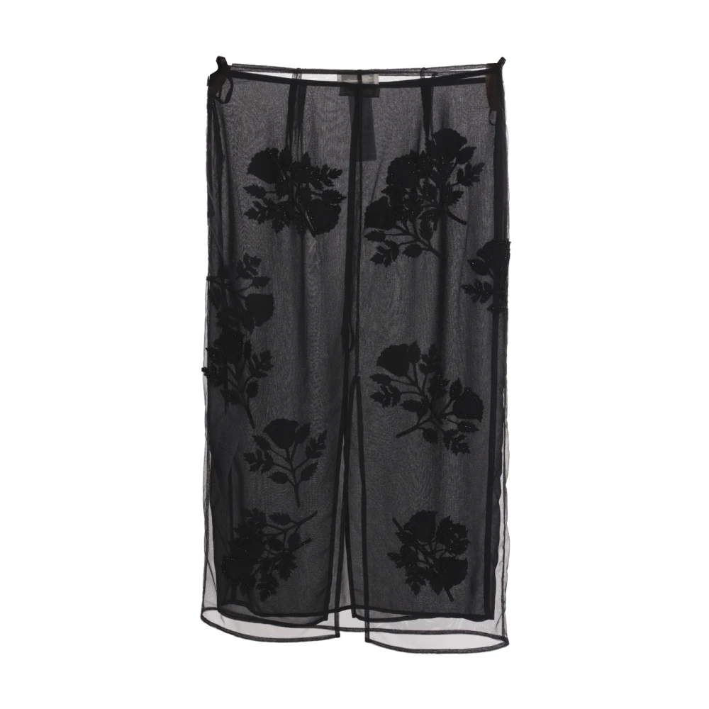 Blumarine Zwarte Bloemen Geborduurde Midi Rok Black Dames