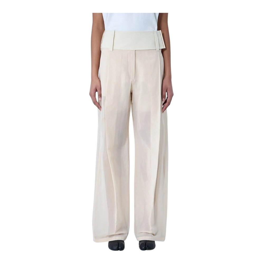 Sportmax Women's Beige Wide Trousers, S, High Waist Wide-Leg Trousers