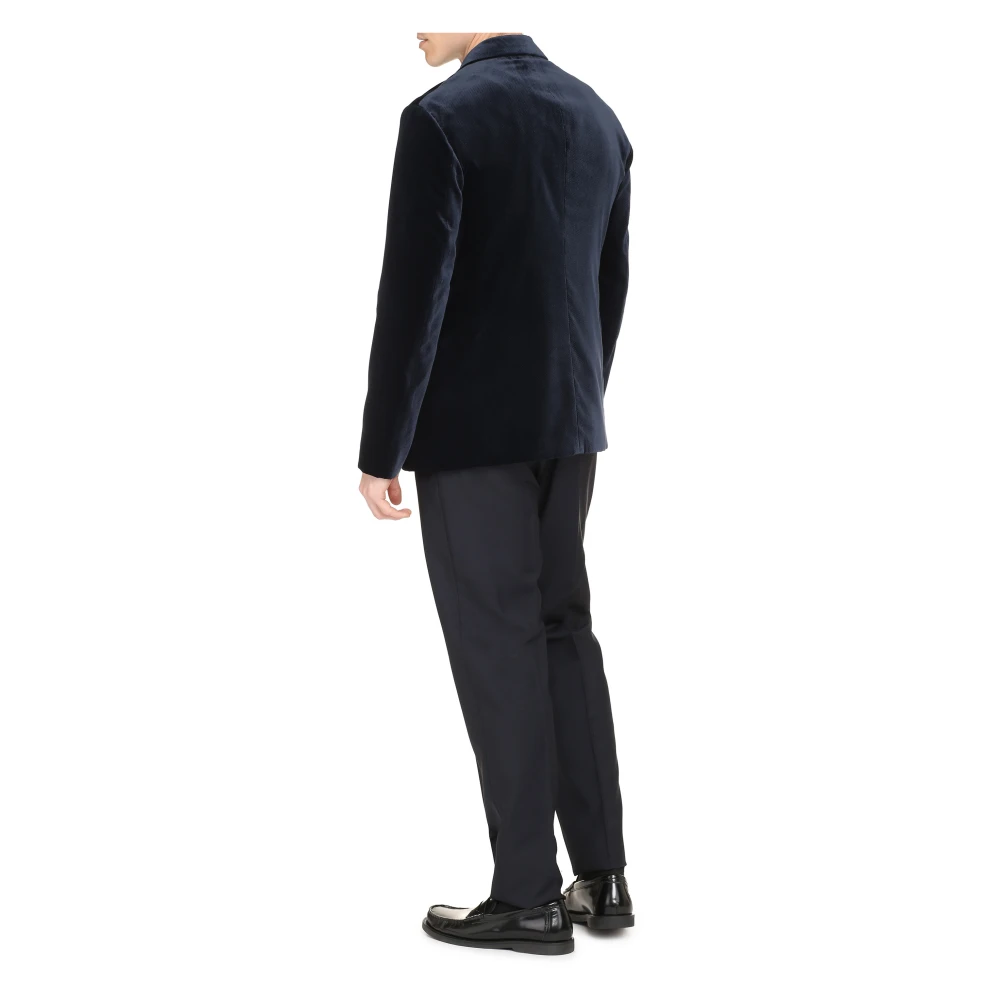 Giorgio Armani Fluweel Jas met Peak Revers Blue Heren