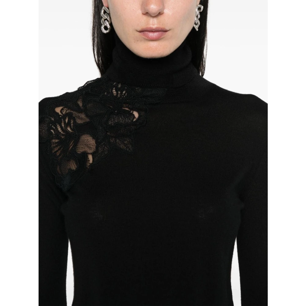 Ermanno Scervino Zwarte Merinowol Gebreide Trui Black Dames