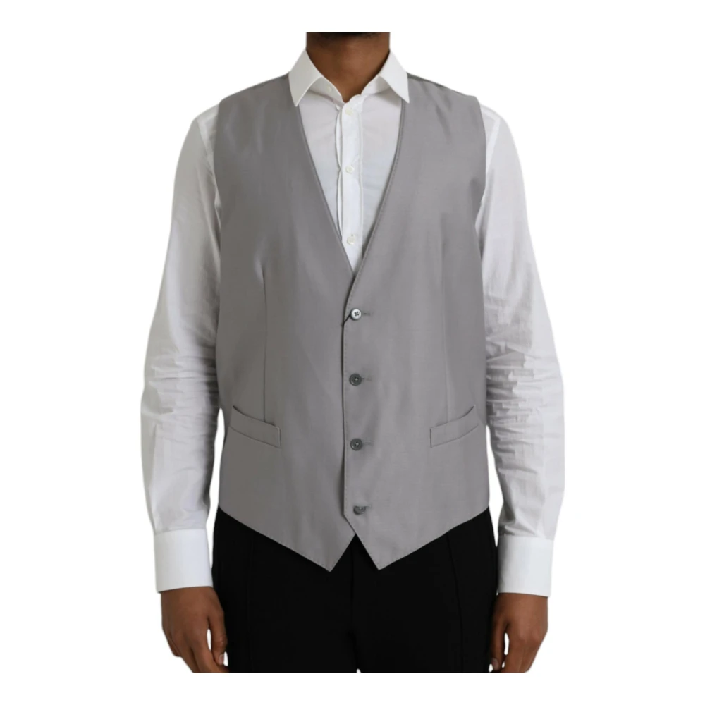 Dolce & Gabbana Grijze Wol Formele Vest Gray Heren