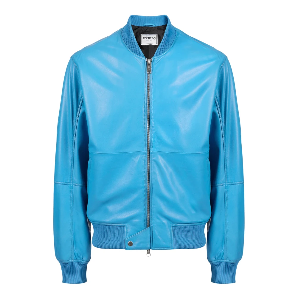 Iceberg Kobalt nappa jas met schaduwbehandeling en logo Blue Heren