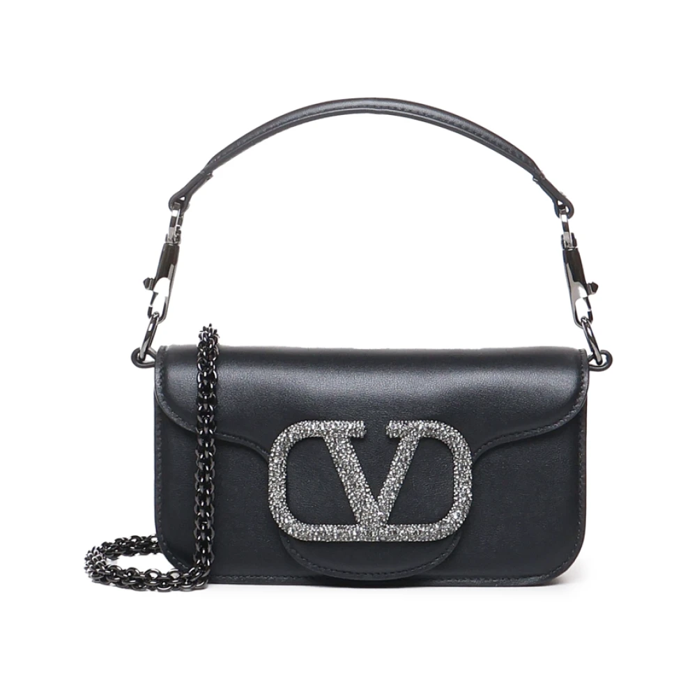 Valentino Garavani Zwarte leren schoudertas met ketting Black Dames