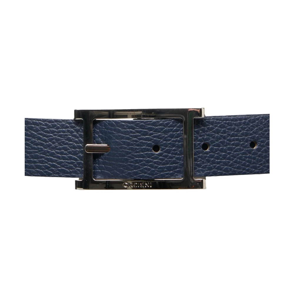 Orciani Blauwe Leren Riem Elegante Metalen Details Blue Heren