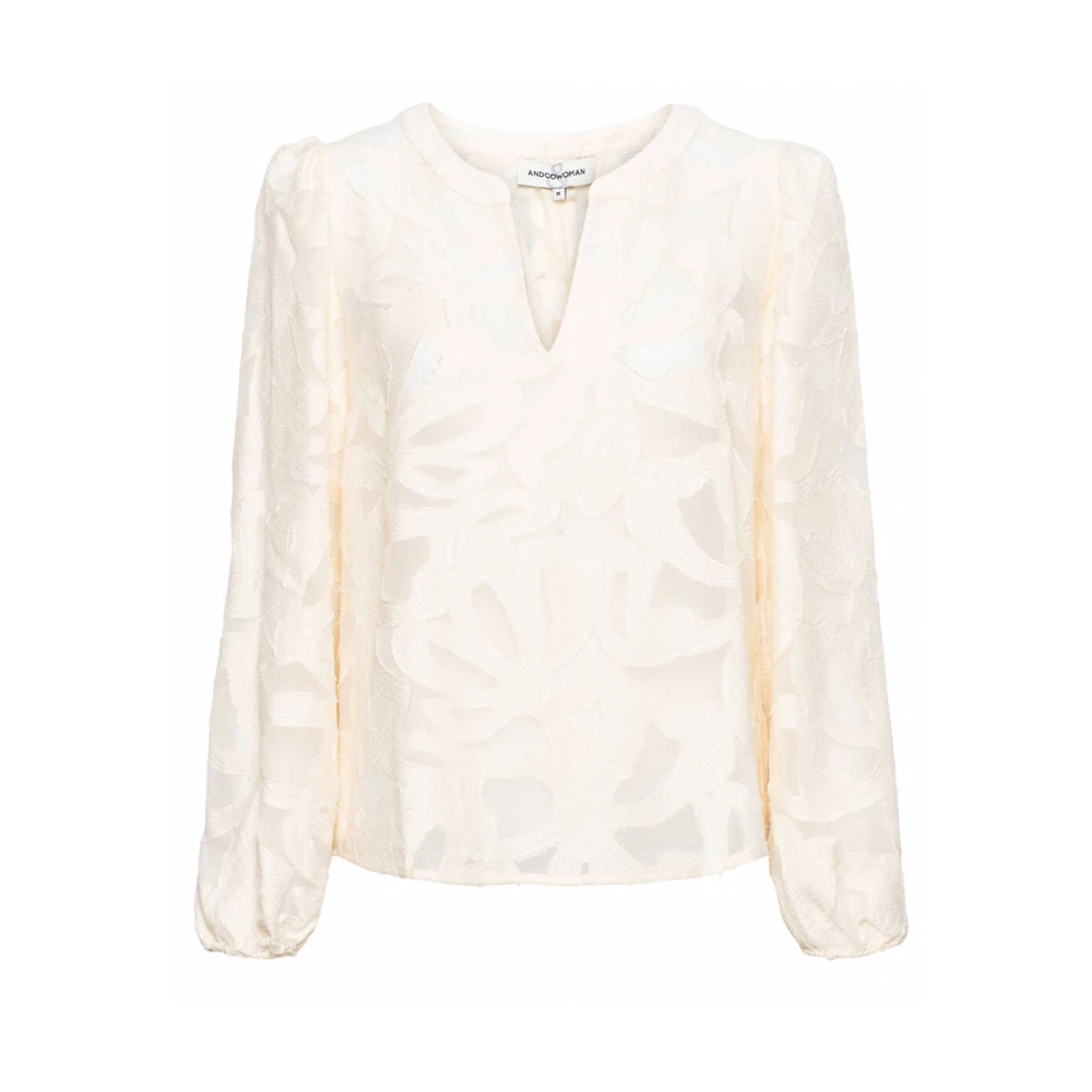 &Co Woman Emily Jacquard Lange Mouw Top White Dames