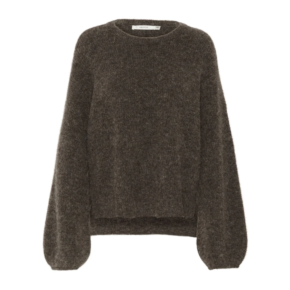 Gestuz Brown Cozy Pullover In Chestnut Melange - Female - Round-Neck Knitwear - Xl - Knitwear