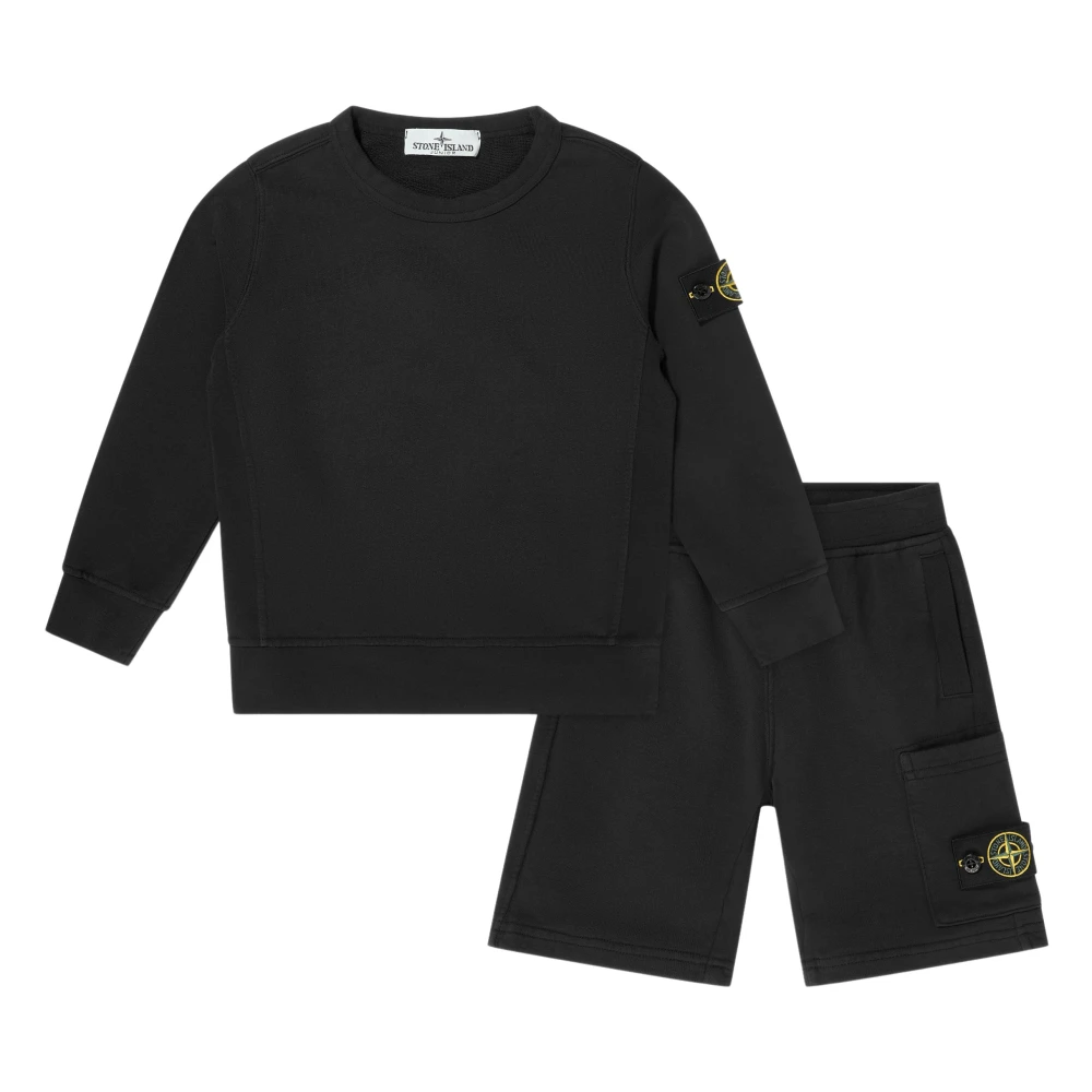 Stone Island Black Kids Sets, Unisex, 3 Y, Compass Logo Short Set
