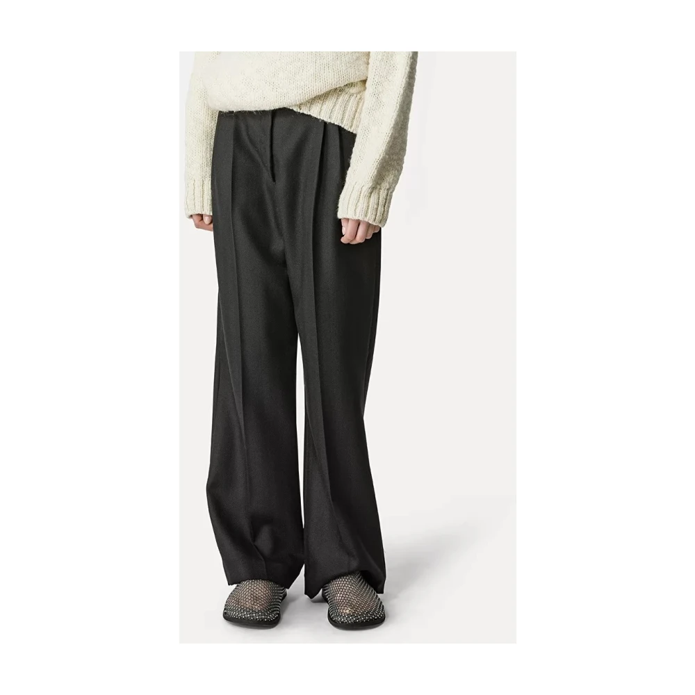 Forte Hoge taille zwarte wollen broek Black Dames