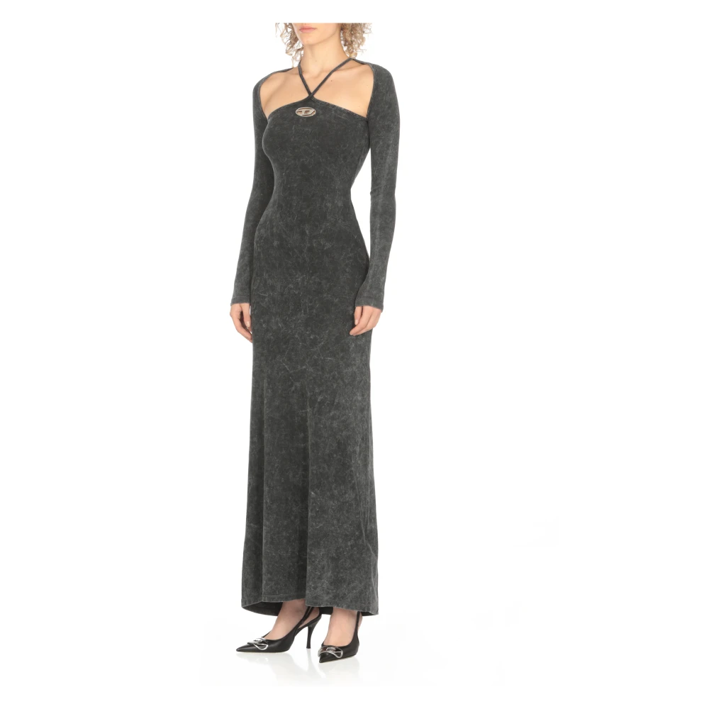 Diesel Grijze Katoenen V-Hals Jurk met Uitsnijdetails Gray Dames