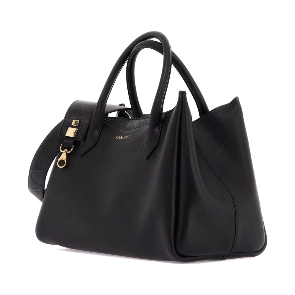 Lanvin Octave Handtas met Gouden Logo Black Dames