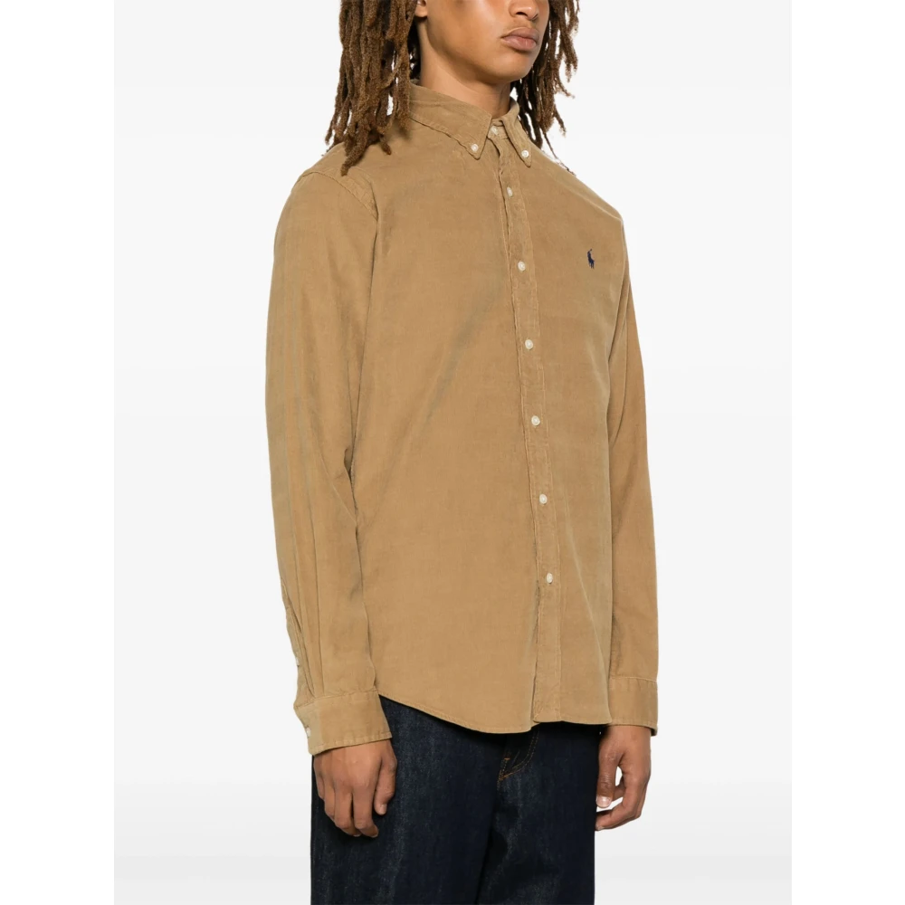 Polo Ralph Lauren Geborduurd Katoenen Overhemd Beige Heren