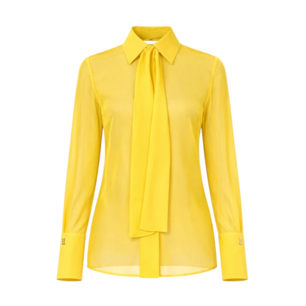 Elisabetta Franchi Yellow Georgette Shirt With Neck Sash - Female - Blouses - 2XL - Blouses & Shirts