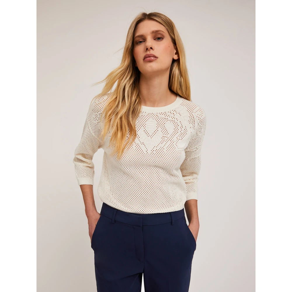Motivi Geperforeerde trui met jacquard-ontwerp White Dames