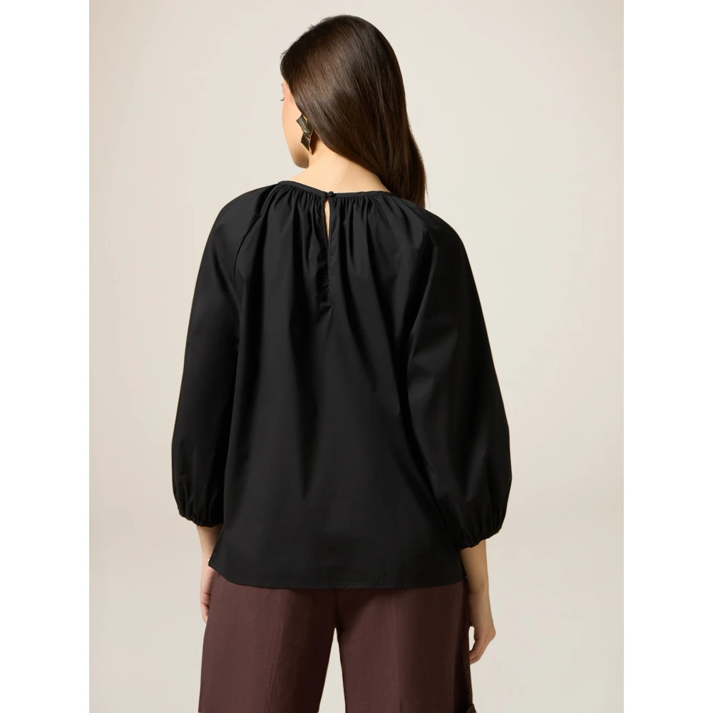 Oltre Katoenen Blouse met Broche Black Dames