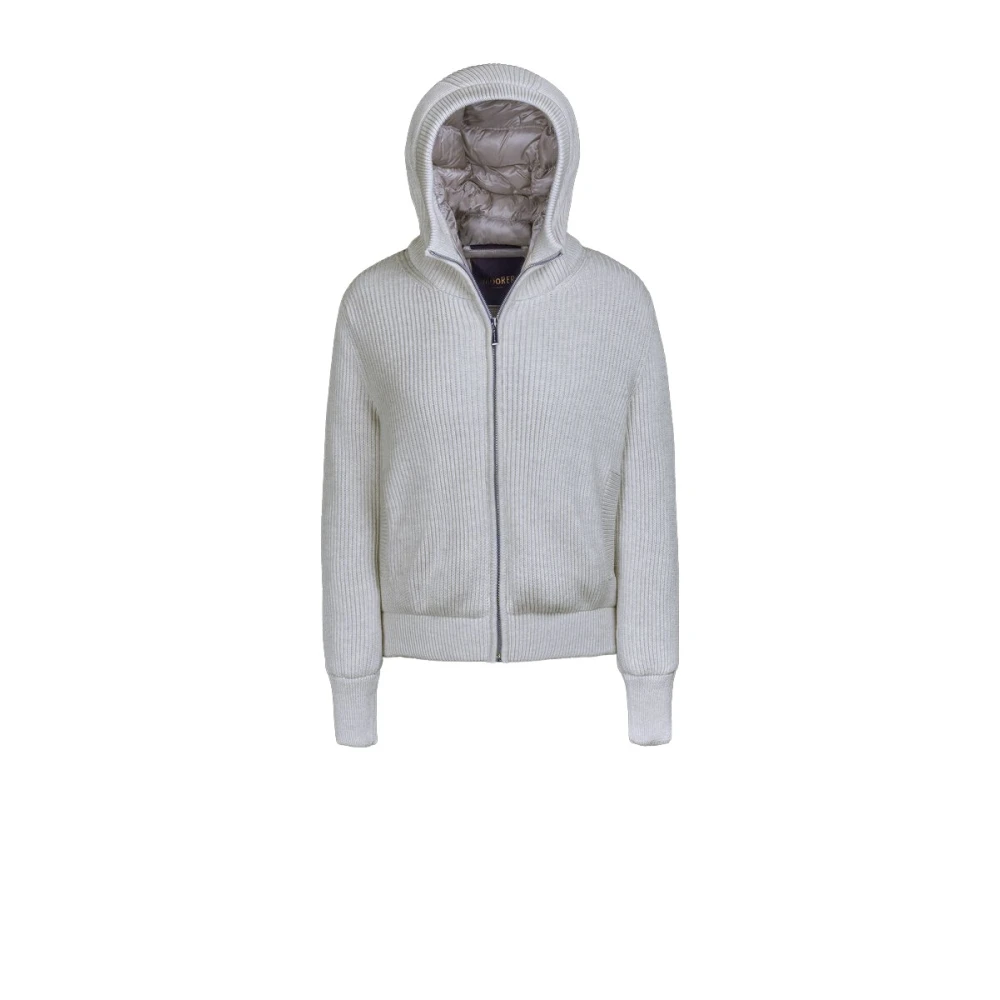 Moorer Women's White Down Jackets, M, Knitted Hooded Bomber Jacket