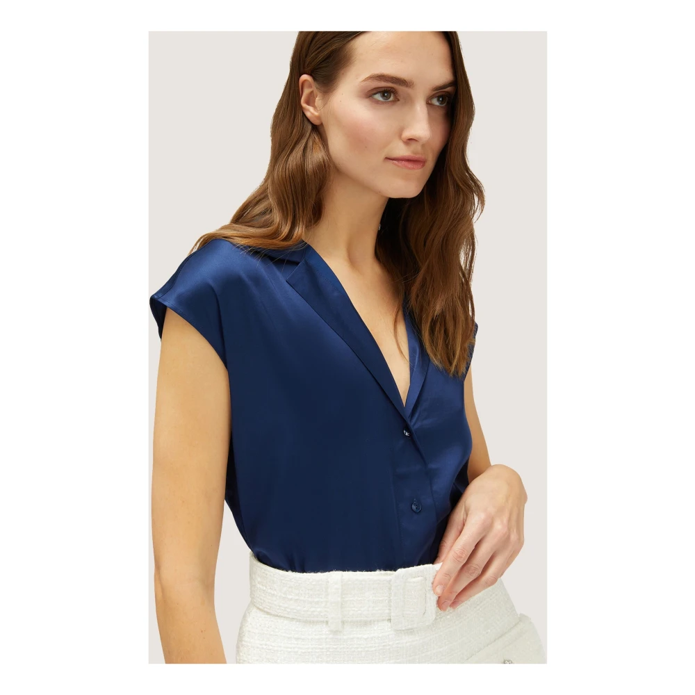 Motivi Satin Kimono Blouse met Vleermuismouwen Blue Dames