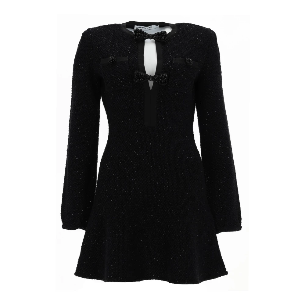 Self Portrait Women's Black Sequin Knit Mini Dress - Short Dresses - M - Dresses