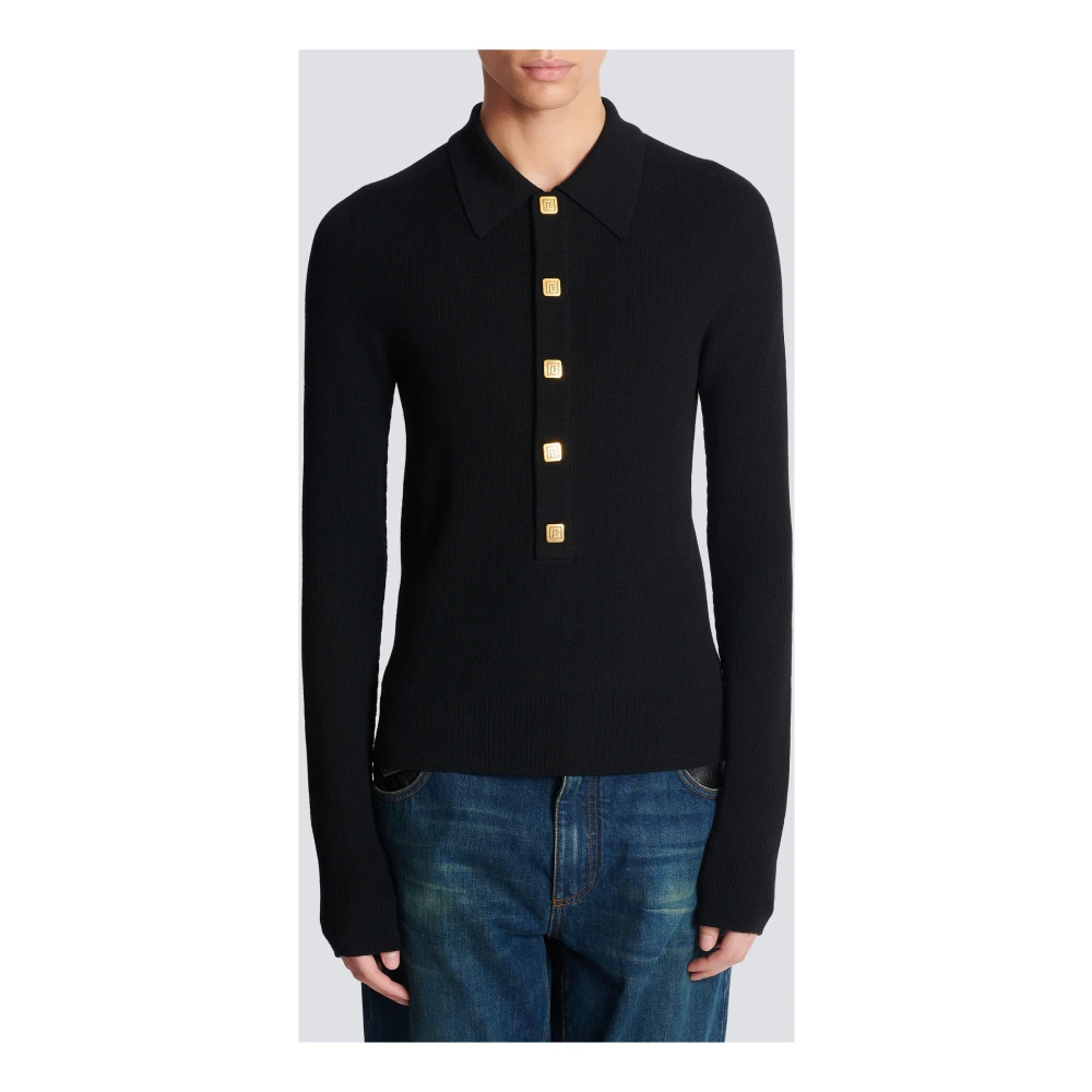 Balmain Wol PB knoopsluiting polo shirt Black Heren