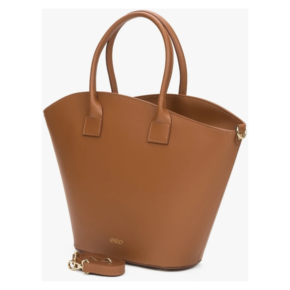 Estro Dames Bruine Premium Italiaans Leren Shopper Tas Brown Dames