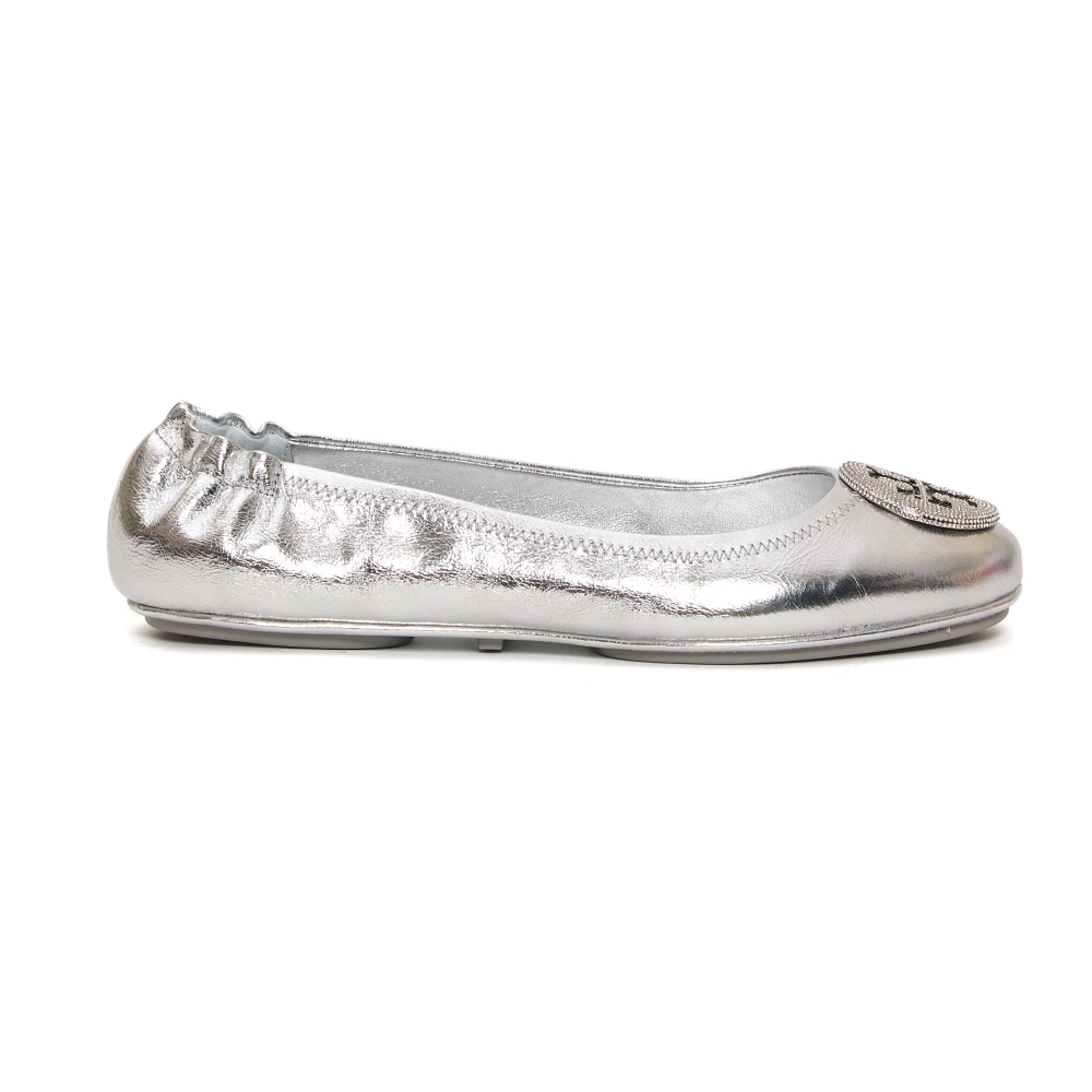 Tory Burch Silver Ballerina Skor med Mikro Strass Gray, Dam