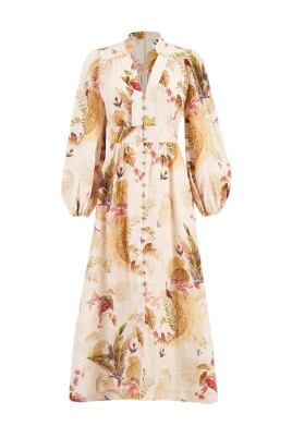 robe-multicolore-manches-ballon-col-en-v