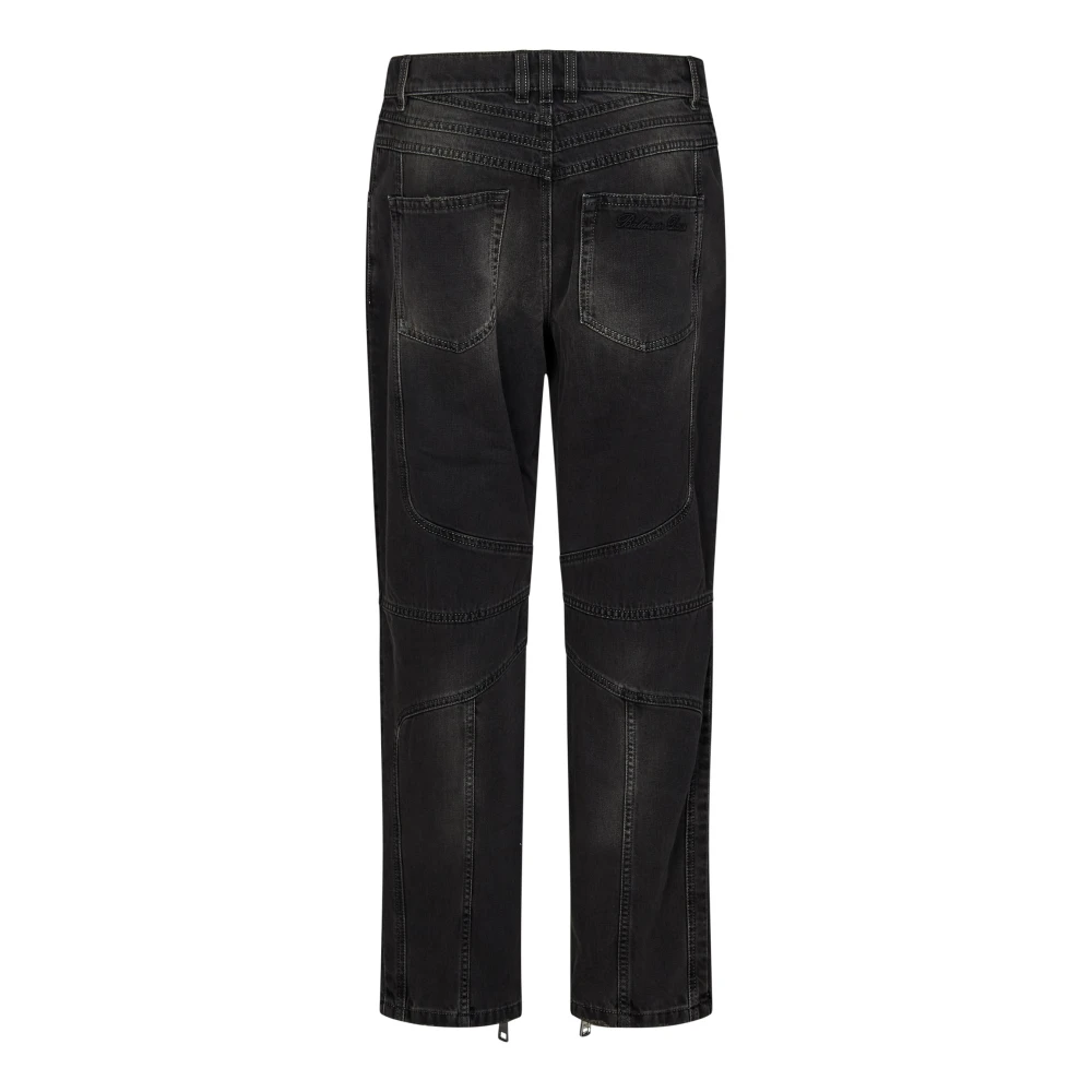 Balmain Zwarte Biker Jeans met Uitgesneden Details Black Heren