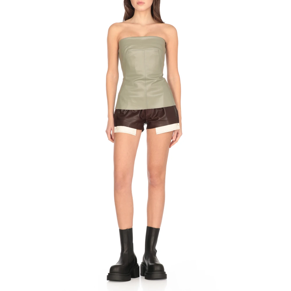 Rick Owens Leren Shorts met Elastische Tailleband Brown Dames