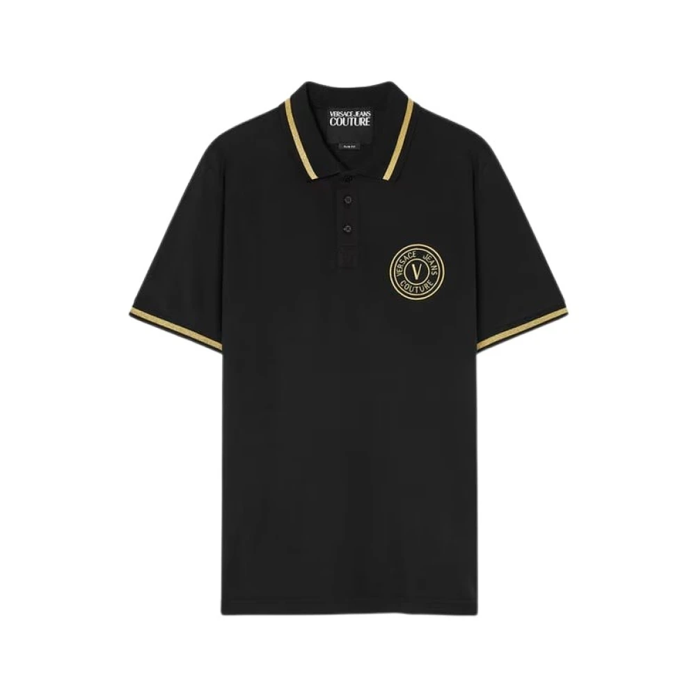 Versace Jeans Couture Zwart Goud Geborduurd Poloshirt Black Heren