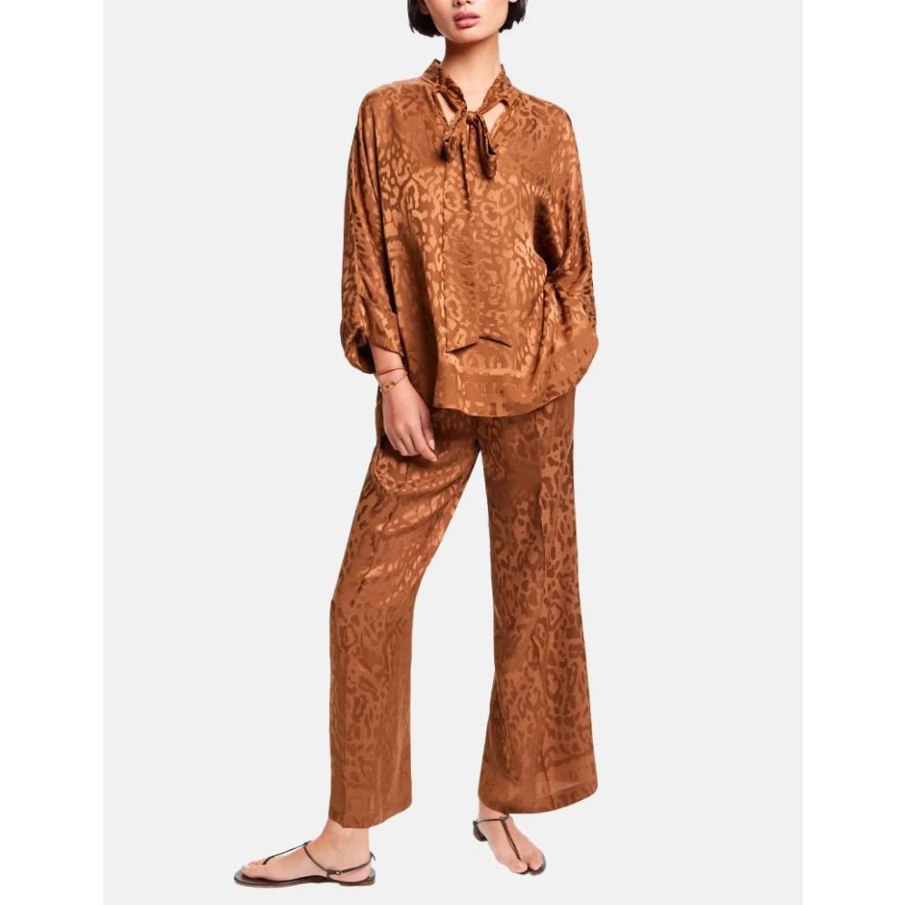 Carolina Herrera Zijden Jacquard Rechte Pijp Broek Brown Dames