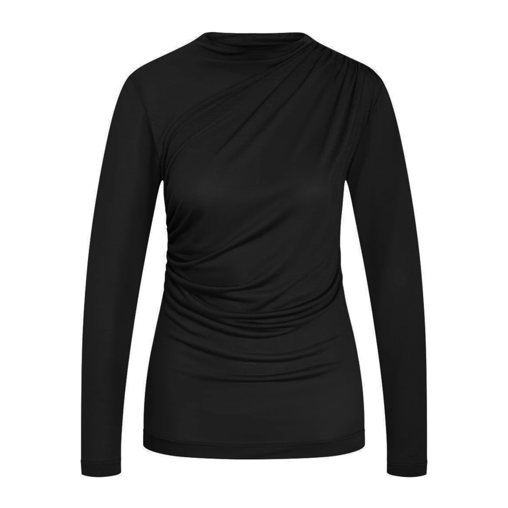 Bruuns Bazaar Gedrapeerde Zwarte Blouse Top T-Shirt Black Dames
