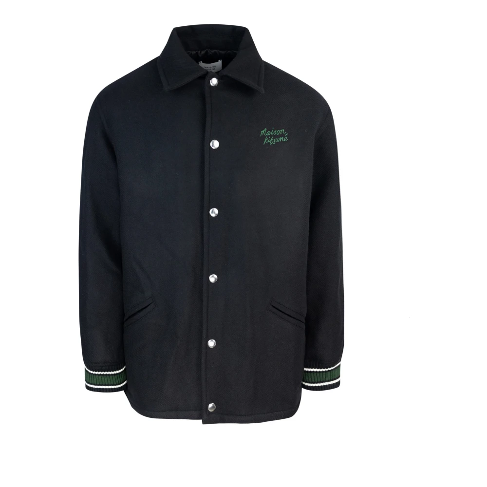 Maison Kitsuné Wollen varsity jack drukknoopsluiting geribde manchetten Black Heren