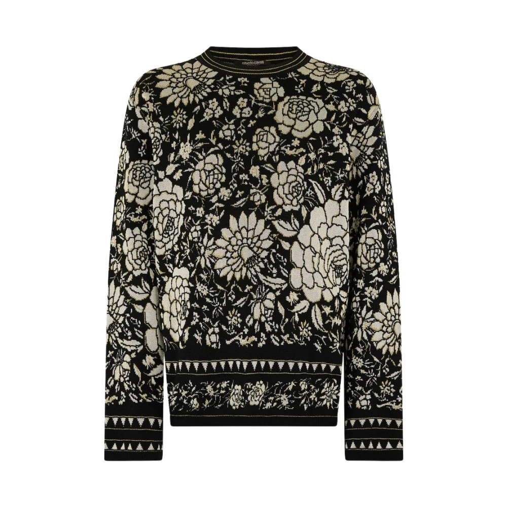 Roberto Cavalli Men's Black Floral Wool-Blend Sweater
