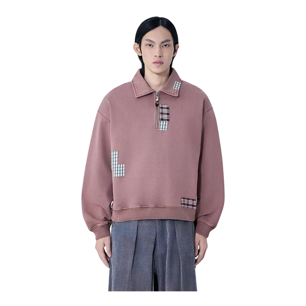 Story Mfg. Zip-Throughs, Male, S, Geo Patchwork Sweatshirt Purple